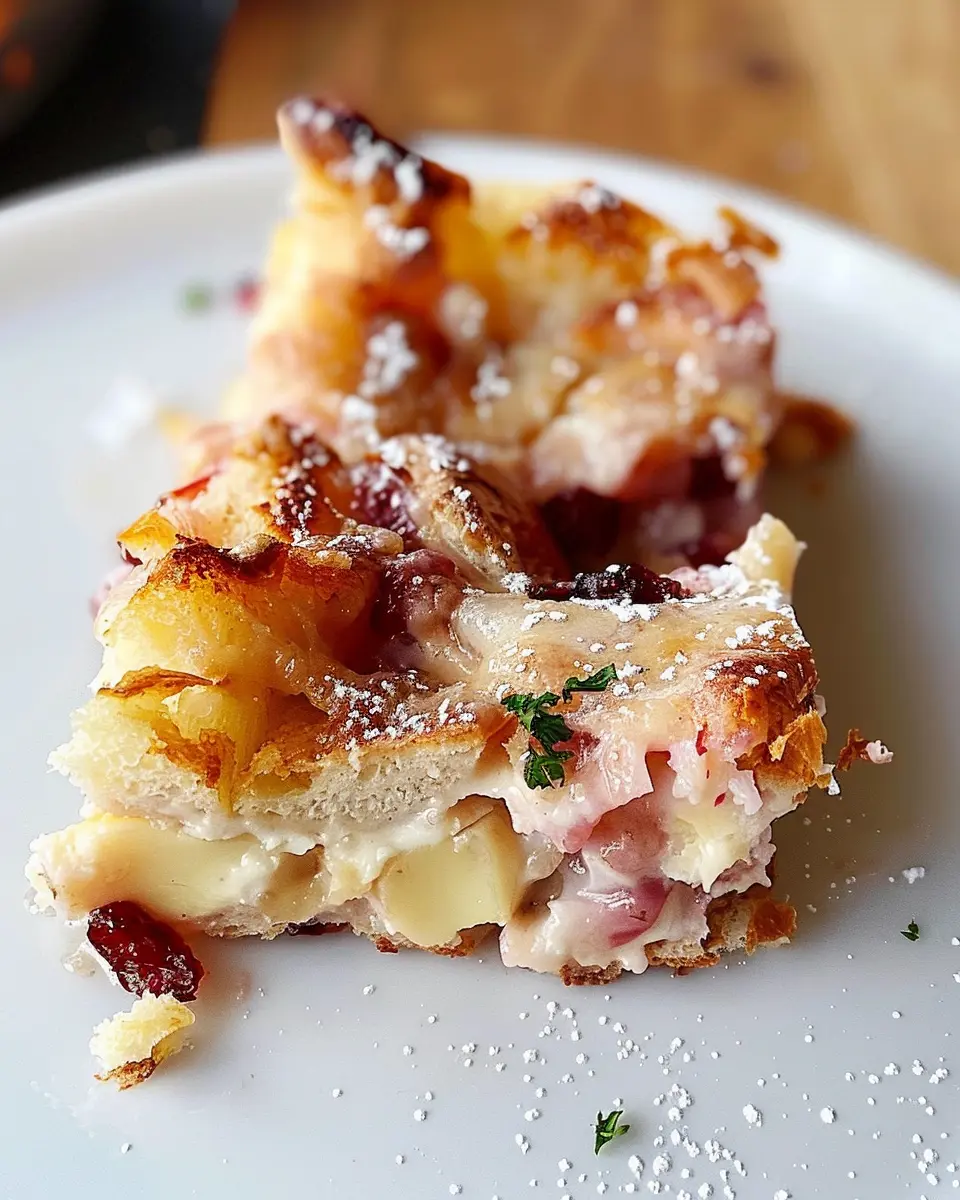 Monte Cristo Breakfast Casserole with Turkey Bacon and Chicken Ham