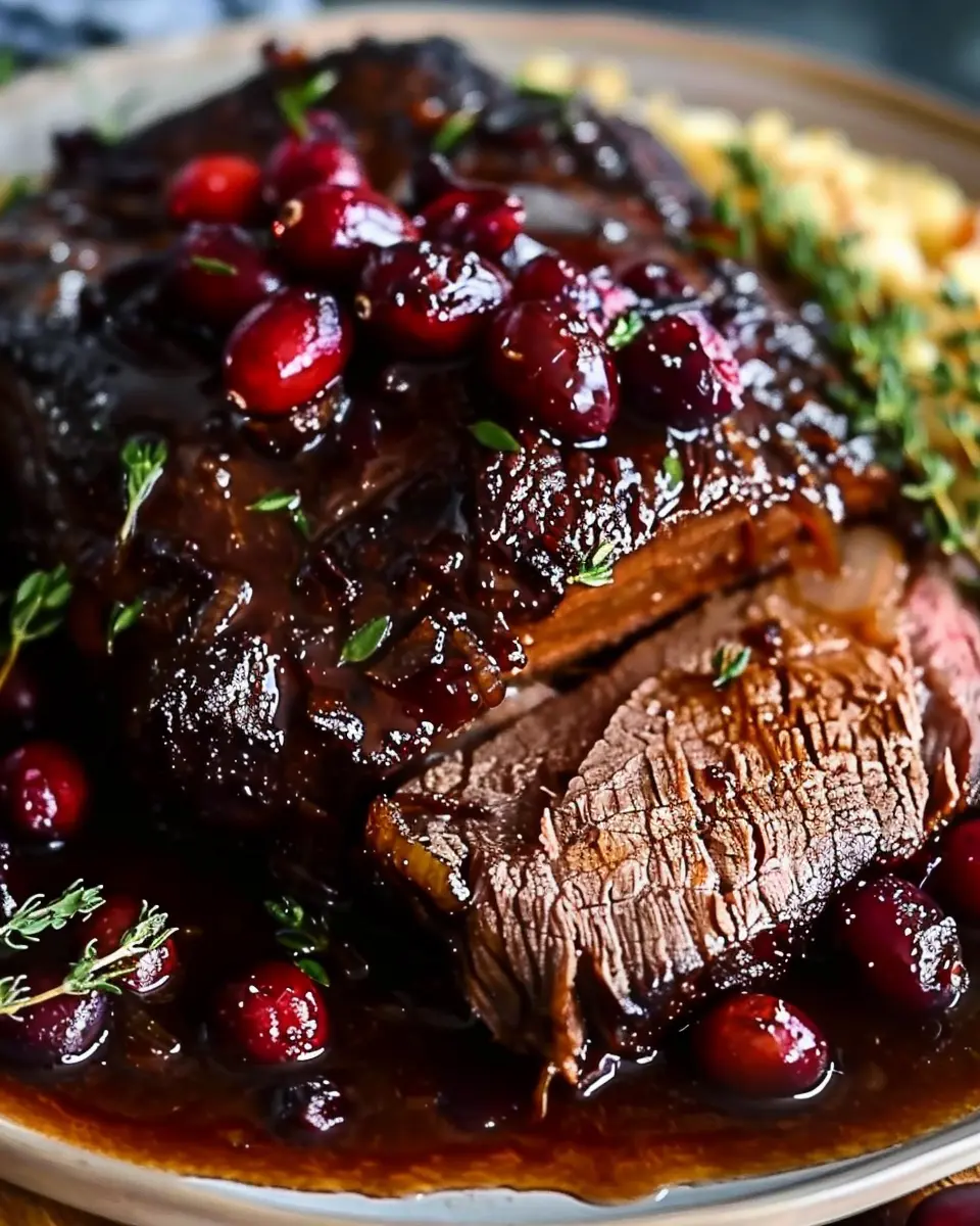 Slow-Braised Beef Roast with Indulgent Cranberry Balsamic Glaze