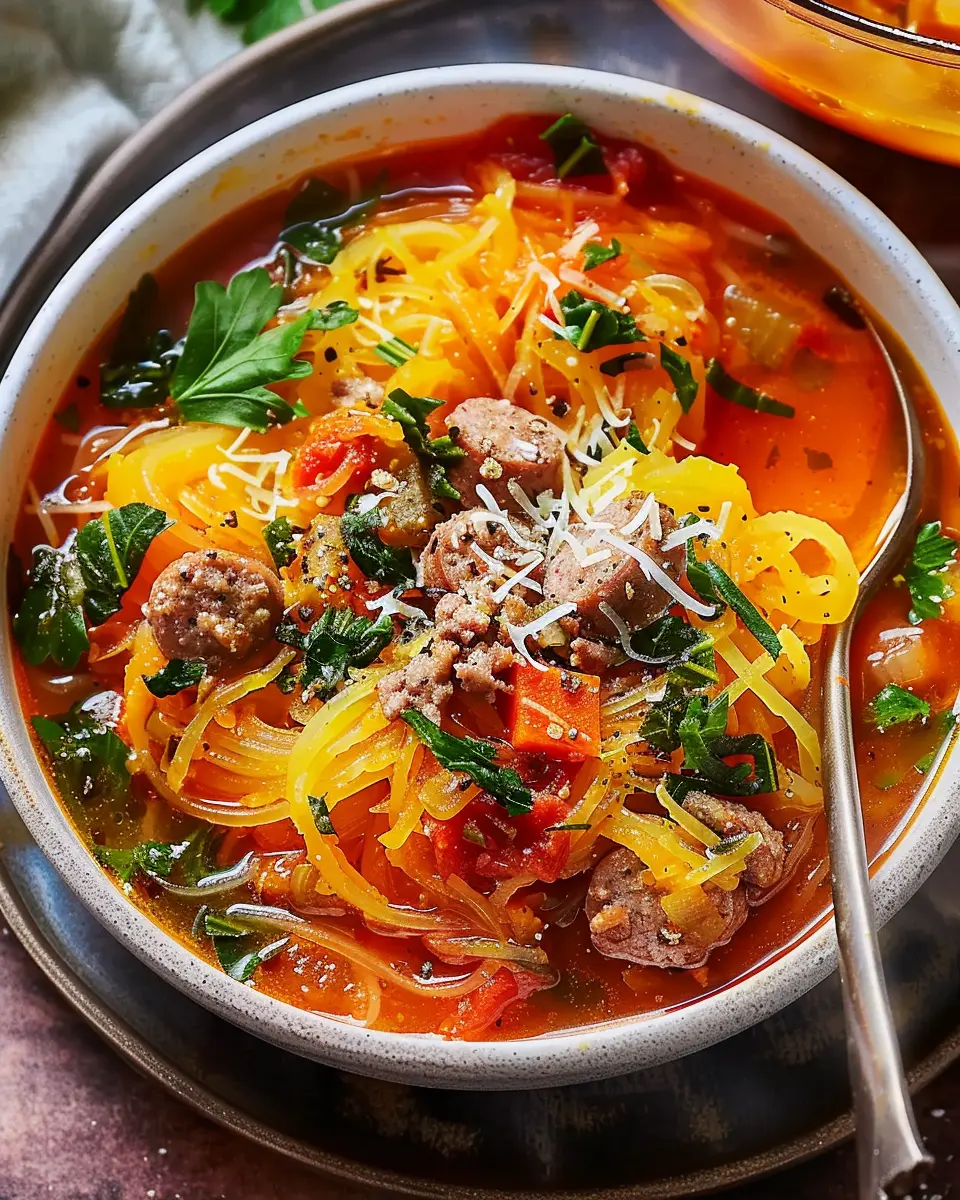 Spaghetti Squash Soup: A Cozy Blend with Turkey Bacon and Sausage
